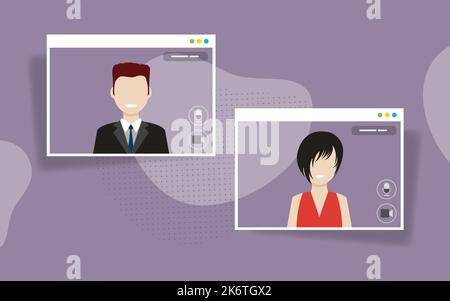 People in meeting by video conference working from home. Business discussion, web chatting, online meeting friends in video call. Group of people talk Stock Vector