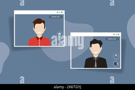 People in meeting by video conference working from home. Business discussion, web chatting, online meeting friends in video call. Group of people talk Stock Vector