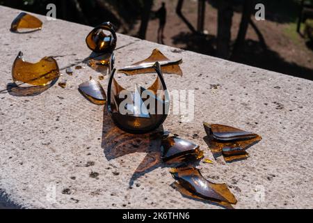 Sharp broken glass from a beer bottle Stock Photo