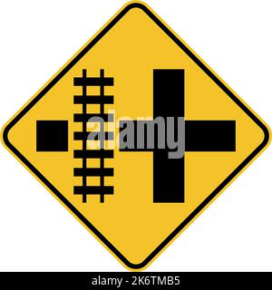 Highway Light Rail Transit Grade Crossing Left Sign Stock Vector