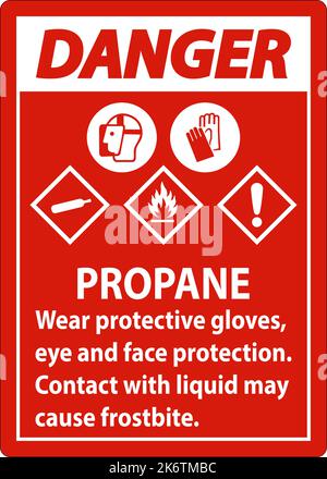 Danger Propane Flammable Gas PPE GHS Sign Stock Vector