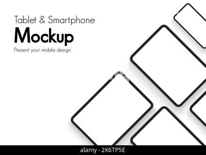 Smartphones and Tablets Mockup With Space for Text Isolated on White Background. Vector Illustration Stock Vector
