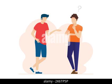 Man talking with question mark. People solve problem, choose solution. Concept of dispute. Stock Vector
