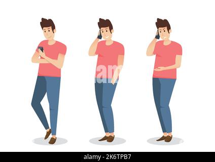 Man is talking on the phone with different emotions. character vector design. Stock Vector