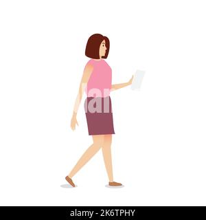 Character design confusion young business woman holding paper and document. Stock Vector