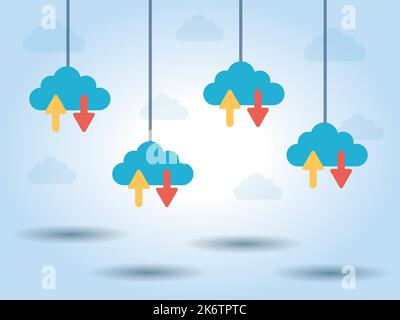 Cloud computing concept, database connection, server database. Flat design vector. Stock Vector