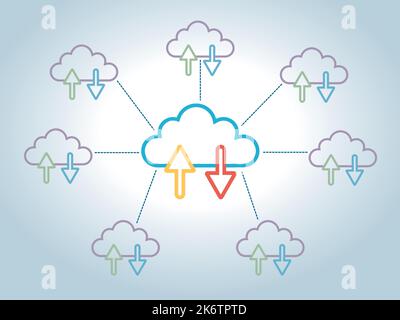 Cloud computing concept, database connection, server database. Flat design vector. Stock Vector