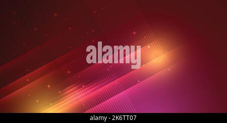Red background in vector illustration with glow and movement, with parallel lines, bright geometric shape. Stock Vector