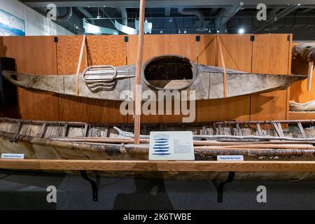 Historic aboriginal kayak; University of Alaska; Museum of the North; Fairbanks; Alaska; USA Stock Photo