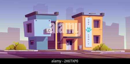 Vet clinic building facade, veterinarian animal hospital office modern exterior. City architecture construction, medical institution and health care i Stock Vector