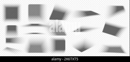 Box shadows square overlay effect. Realistic transparent shades set falling from objects on floor or wall with soft black edges and dark corners isola Stock Vector