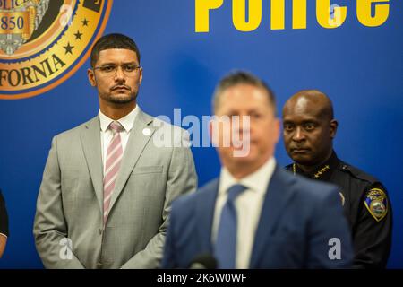 Stockton, USA. 15th Oct, 2022. Stockton Mayor Kevin Lincoln during a press conference announcing the arrest of Wesley Brownlee, 43, a suspect in relation to a string of killings in Stockton and Oakland in Stockton, California, USA, on October 15, 2022. (Photo by Rahul Lal/Sipa USA) Credit: Sipa USA/Alamy Live News Stock Photo