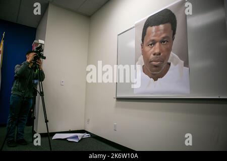 Stockton, USA. 15th Oct, 2022. A photo of suspect Wesley Brownlee, 43, during a press conference in Stockton, California, USA, on October 15, 2022. Brownlee was arrested by Stockton police in relation to a series of killings in the area and Oakland. (Photo by Rahul Lal/Sipa USA) Credit: Sipa USA/Alamy Live News Stock Photo