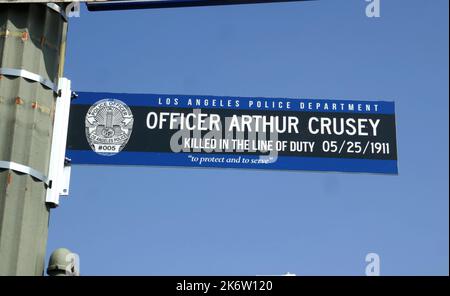 Los Angeles, California, USA 7th October 2022 LAPD Officer Arthur Crusey Memorial Banner Sign who was killed in line of Duty on May 25, 1911 in Los Angeles, California, USA. Photo by Barry King/Alamy Stock Photo Stock Photo