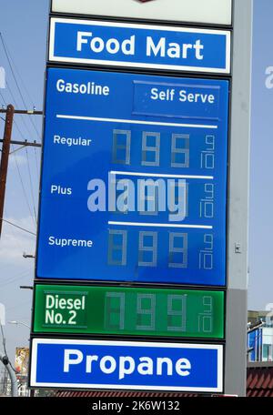 Los Angeles, California, USA 7th October 2022 A general view of atmosphere of Gas Prices Sign $7.95, $7.97 and $7.99 Prices on Sign on October 7, 2022 in Los Angeles, California, USA. Photo by Barry King/Alamy Stock Photo Stock Photo