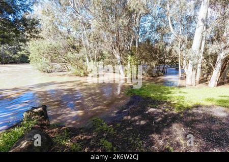 Melbourne, Victoria, Australia. 14th Oct, 2022. MELBOURNE, AUSTRALIA - OCTOBER 14: Dights Falls in Abbotsford heavily flooded on October 14, 2022 in Victoria, Australia. Dights Falls is the meeting point of the Yarra River and Merri Creek. (Credit Image: © Chris Putnam/ZUMA Press Wire) Stock Photo
