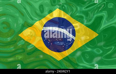 FLAG OF BRAZIL AND REFLECTION IN WATER WITH WAVES 3D ILLUSTRATION Stock Photo