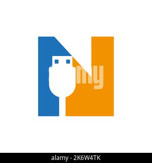 Initial Letter N USB Symbol Design. Computer Connection USB Cable Icon Vector Stock Vector
