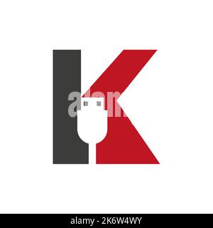 Initial Letter K USB Symbol Design. Computer Connection USB Cable Icon Vector Stock Vector