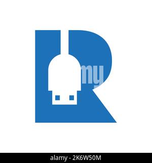 Initial Letter R USB Symbol Design. Computer Connection USB Cable Icon Vector Stock Vector