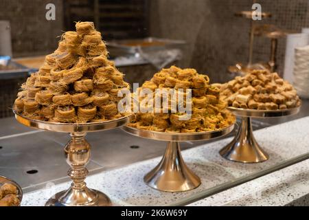 Traditional Turkish dessert baklava nest with peanuts. Stock Photo