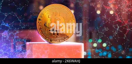 Bitcoin cryptocurrency new version on computer electronic circuit board background . Virtual cryptocurrency money Bitcoin golden Stock Photo