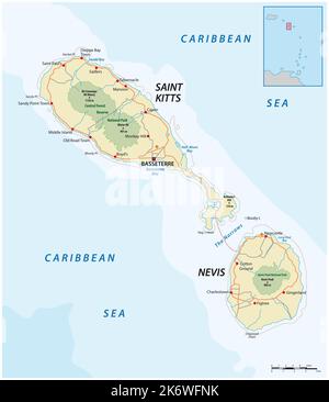 saint kitts and nevis vector road map Stock Photo