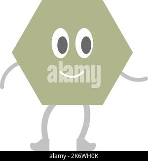 Hexagon cartoon geometric shape for kids to learn basic math education with smiley face character illustration for kindergarten and preschool kids Stock Vector