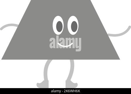 Trapezium or Trapezoid cartoon geometric shape for kids to learn basic math education with smiley face character illustration for kindergarten kids Stock Vector