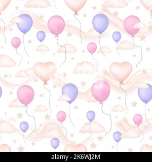 Seamless vector pattern with balloons. Baby shower party ornament. Gentle pattern for babies and newborns. Stock Vector