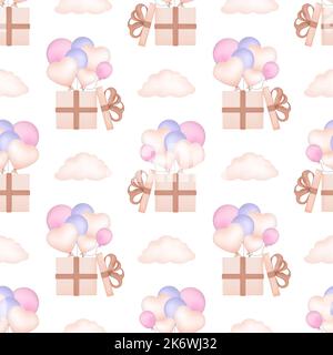 Seamless vector pattern with balloons. Baby shower party ornament. Gentle pattern for babies and newborns. Stock Vector