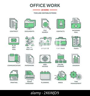 Business and office work, planning and scheduling. Daily schedule, employees, working day. Office tools and stationery supplies, documents, paperwork Stock Vector