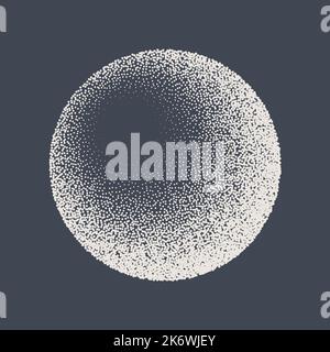 Round shaped dotted object, stipple elements. Fading gradient. Stippling, dotwork drawing, shading using dots. Pixel disintegration, halftone effect Stock Vector