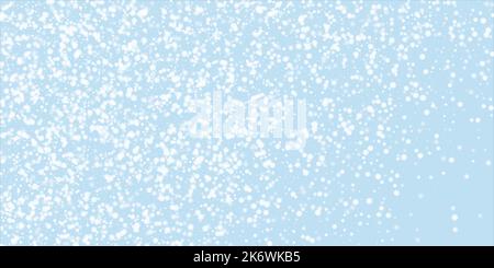 Falling snowflakes christmas background. Subtle flying snow flakes and stars on light blue winter backdrop. Beautifully falling snowflakes overlay. Wi Stock Vector