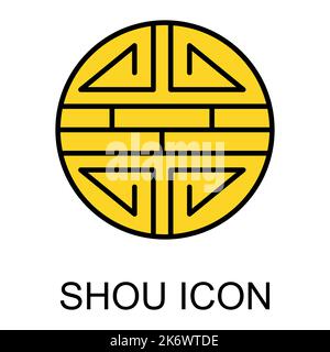 Traditional shou icon, spiritual isolated shu flat symbol, asian vector illustration . Stock Vector