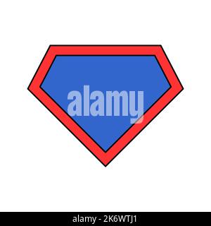 Comic hero icon, symbol shield. Isolated vector on blue background . Stock Vector