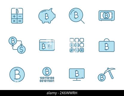 bitcoin line vector icons in two colors Stock Vector