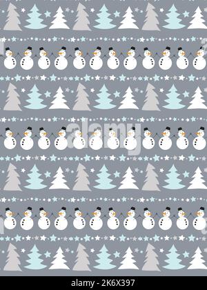 Christmas vector pattern Snowman and dancing Christmas trees Stock Vector