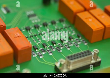 Green computer printed circuit board - close up view Stock Photo