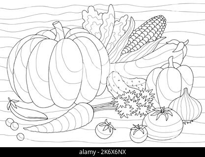 Vegetable coloring graphic black white sketch illustration vector Stock Vector