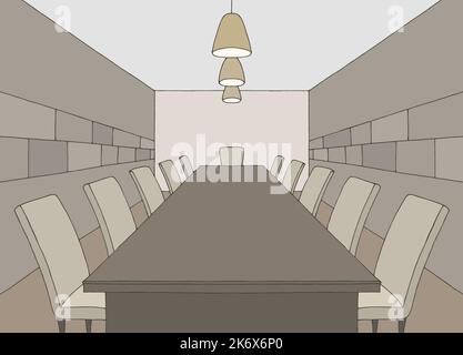 Conference room office interior graphic color sketch illustration vector Stock Vector