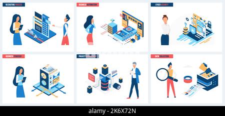 Business communication, technology and tools for personal career growth set vector illustration. Cartoon work process of corporate team, strategy concept for banner, website design or landing web page Stock Vector