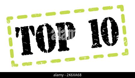 TOP 10 text written on green-black dash stamp sign. Stock Photo