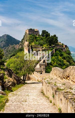 Xativa castle an hours train ride from Valencia in Spain Stock Photo