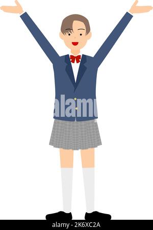 Genderless, blazer uniform, Hailing gesture with outstretched arms Stock Vector