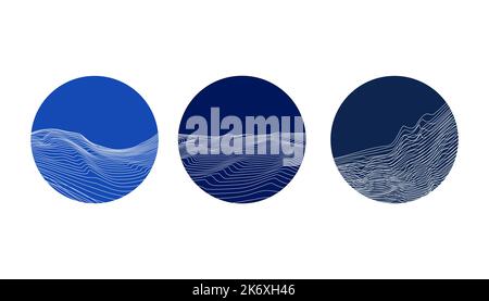 Set of circles with sea waves, summer logo, icon. Vector minimal illustration Stock Vector