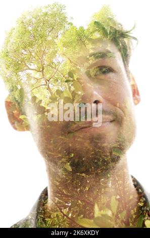 A double exposure portrait of a man combined with digital art Stock ...