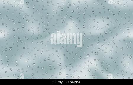 Seamless pattern of raindrops on window against a cloudy sky Stock Vector