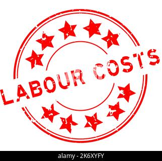 Grunge red labour costs word with star icon round rubber seal stamp on white background Stock Vector