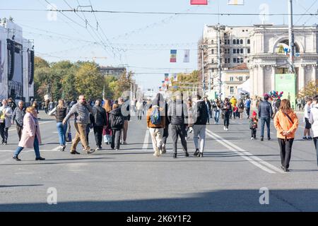 Chisinau, Moldova - October 15, 2022 People walk along The Great National Assembly Square on City Day holiday Stock Photo